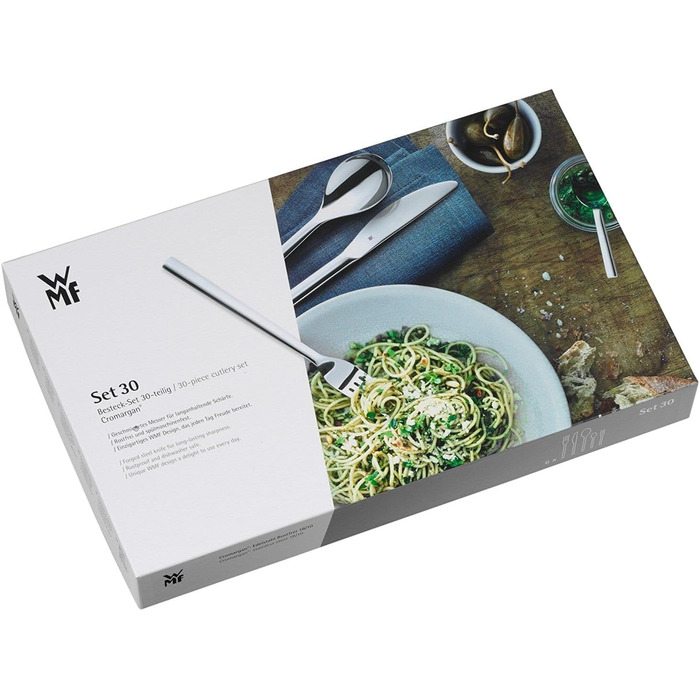WMF Alteo Stainless Steel Cutlery Set, 6 Person, 30-Piece, Monobloc Knives, Cromargan Stainless Steel Satin Finish, Dishwasher-Safe Cutlery Set