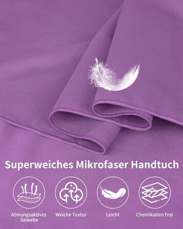 Набір рушників з мікрофібри (3 шт.): 180x80 см + 2 шт. 80x40 см. Ідеально для фітнесу, сауни, пляжу, подорожей. Темно-зелений (фіолетовий)