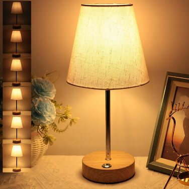 Бездротова LED лампа настільна акумуляторна 3000mAh з торшею, регульоване торканням, портативна лампа для дому та вулиці, з імітацією текстури дерева