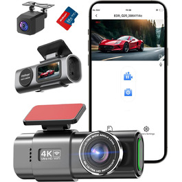 Відеореєстратор у машину 4K+1080P з двома камерами, 64GB SD-карта, 170°+140° кут огляду, нічне бачення, WDR, G-сенсор, Loop-запис, паркувальний режим