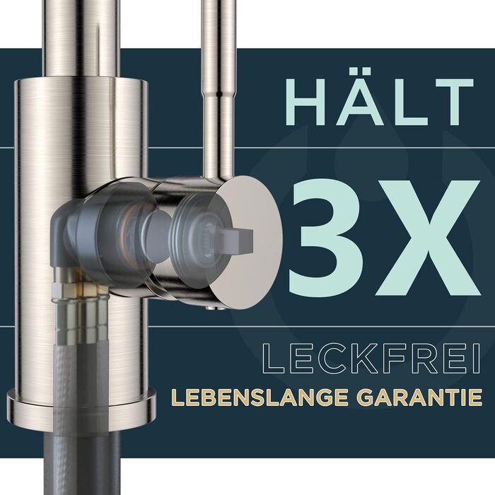 Змішувач кухонний FORIOUS чорного кольору з висувною лійкою, поворотний на 360°, нержавіюча сталь