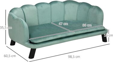 PawHut Софа для собак, диван для котів, зелений, з підголівником та дерев'яними ніжками, для собак середнього розміру до 25 кг