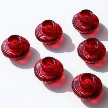 VOHO Candle Holders, Ribbed Glass, Stylish Boho Candle Holders, Stackable and Reversible, for Candle Stands and Votive Candles, e Candle Holders, Table Decoration, Set of 12 (Red/Getaway, Solid (Getaway Solids))