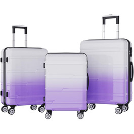 Набір валіз 3 шт., валіза з жорстким корпусом, ручна валіза, набір валіз з полікарбонату, легка та міцна, з обертовими колесами на 360° та замком TSA (перехідний колір фіолетовий)