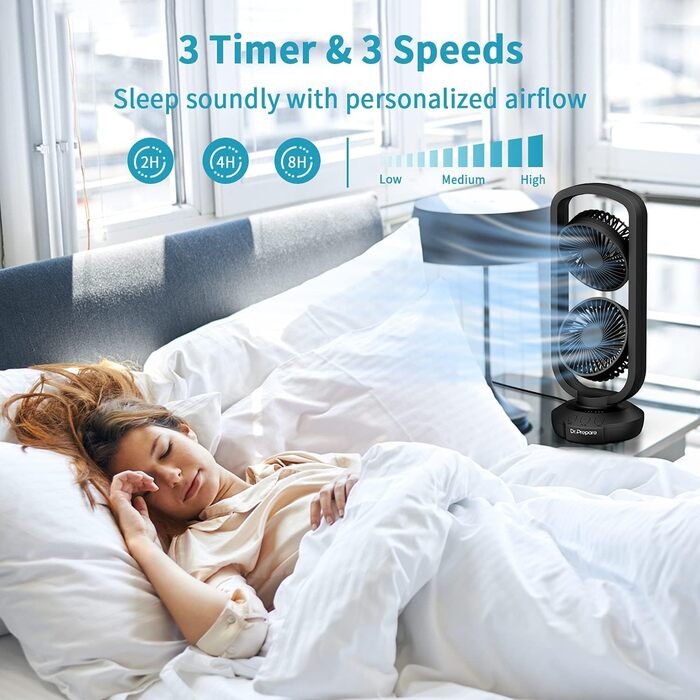 Вентилятор настільний DR.PREPARE 40см з 3 швидкостями, коливання 105°, таймер, чорний