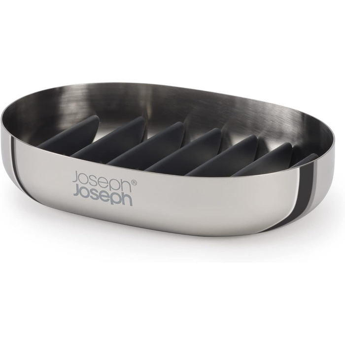 Joseph Joseph EasyStore - Luxury Quick Drain Soap Dish Holder made of Stainless Steel with Drip Tray - Steel