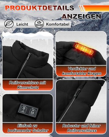 Електрична гріюча жилетка для чоловіків та жінок з 15 зонами нагріву - 3 режими температури, для активного відпочинку, катання на лижах, полювання, кемпінгу (без акумулятора), чорна, XXL
