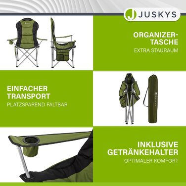 Крісло для кемпінгу Juskys Lido складне з підсклянником та кишенею - зручне та портативне для відпочинку на природі (зелене)