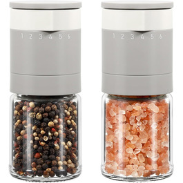 Набір з 2 мельниць для солі та перцю Vucchini з керамічним механізмом, регулювання помелу, сірий та білий колір