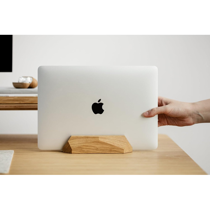 Oakwood Vertical Laptop Stand - Adjustable Wooden Desk Dock for MacBook Pro, MacBook Air, iPad - Handcrafted from Oak Wood