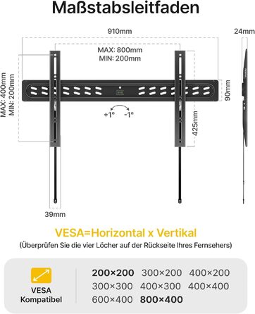 Настінний кронштейн для телевізора monTEK Ultra Slim (43–95 дюймів), фіксований, до 68 кг, VESA 800x400 мм