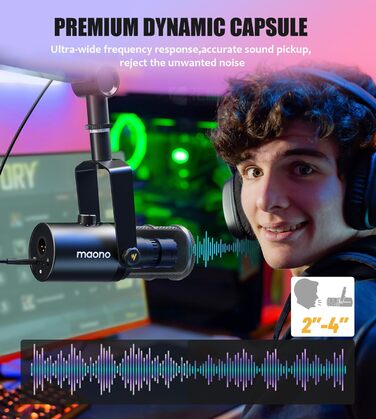 MAONO PD400X: USB/XLR мікрофон для подкастів, студії, стрімінгу та геймінгу з регулюванням гучності та функцією Mute