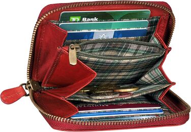 Benthill Wallet Women's Small Genuine Leather | Wallet with RFID Protection | Flat Slim Card Holder with Zipper & 6 Card Slots, Color: Red