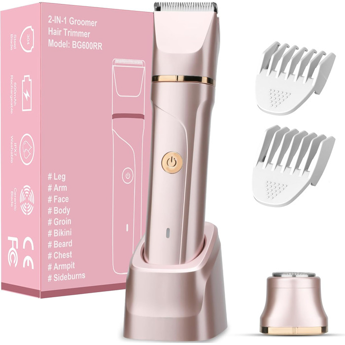 Електричний жіночий тример 2-в-1 Intimrasierer: для бікіні-зони та під пазухи, з видатними керамічними лезами, водонепроникний IPX7 (червоний)