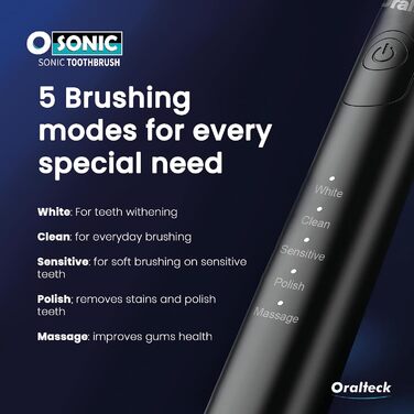 Звукова електрична зубна щітка OSONIC з 8 насадками, 5 режимів, відбілювання за 2 тижні, таймер 2 хв, IPX8, для дорослих та дітей, USB зарядка (біла)