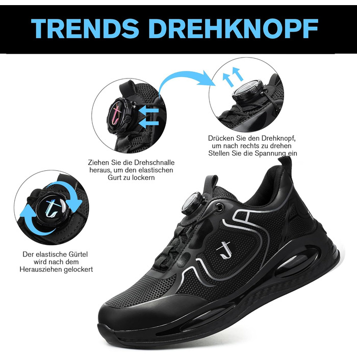 Черевики робочі, захисні: водонепроникні, легкі, спортивні, з металевим носком. Дихаючі, антиковзкі кросівки для чоловіків та жінок (45 EU, Чорний)