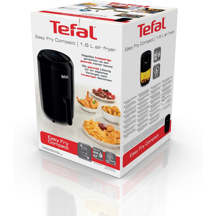 Аерофритюрниця Tefal EY3018 Easy Fry Compact, 1,6 л, 6 програм, цифровий дисплей, для 1-2 осіб, енергозберігаюча, без олії, чорна