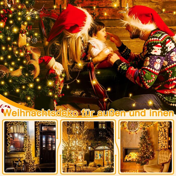 Ланцюжок прикрас Ollny з 200 LED, 60м, з пультом та таймером, IP44, тепле світло. Підходить для декору ялинки, вечірки, весілля, святкування.