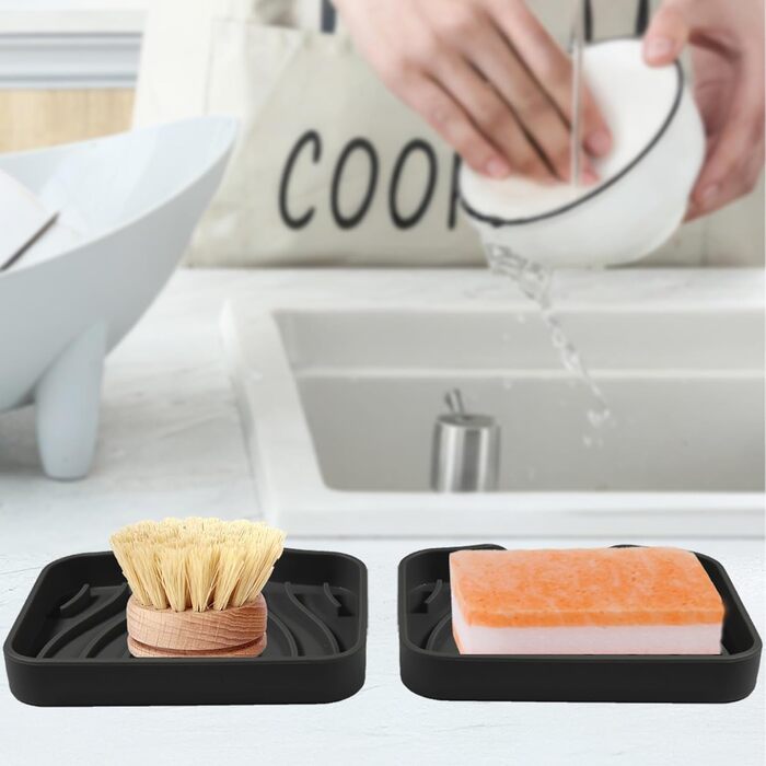 2 шт. Силіконові мильниці з отвором для стоку, для душу, ванни, умивальника, у ванну кімнату та кухню (білий, чорний)