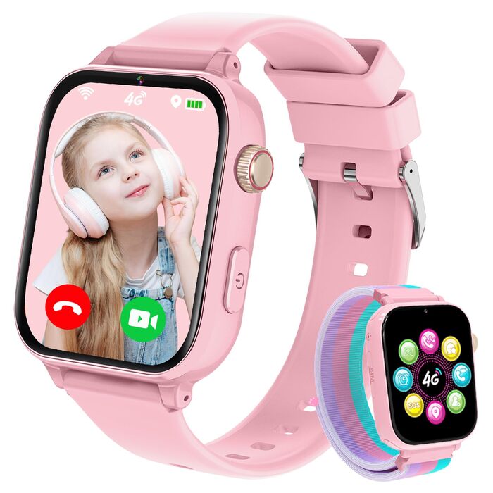 Дитячий розумний годинник Kinder Smartwatch з GPS, 4G, відеодзвінками, SOS та іграми для дітей 4-12 років (рожевий)