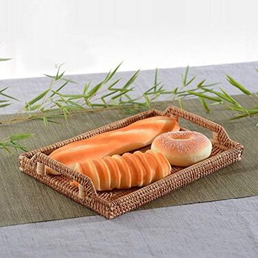 Rattan Serving Tray with Handles, Rectangular Tray from Rattan for Breakfast, Drinks, Snacks for Eating/Coffee Table (43 cm)