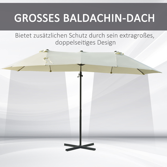 Outsunny Double Canopy Umbrella, Pergola Umbrella, Double Umbrella with Crank, Adjustable Garden Umbrella, Sun Shade, Metal, Cream White, 440 x 270 x 250 cm | Aosom