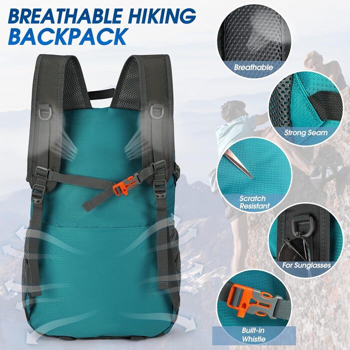 IGOLUMON Hiking Backpack for Men and Women, 40L Waterproof Backpack, Lightweight Foldable Travel Backpack, Trekking Backpack with Reflective Strips for Cycling, Climbing, Mountaineering and Travel Sports (Green)