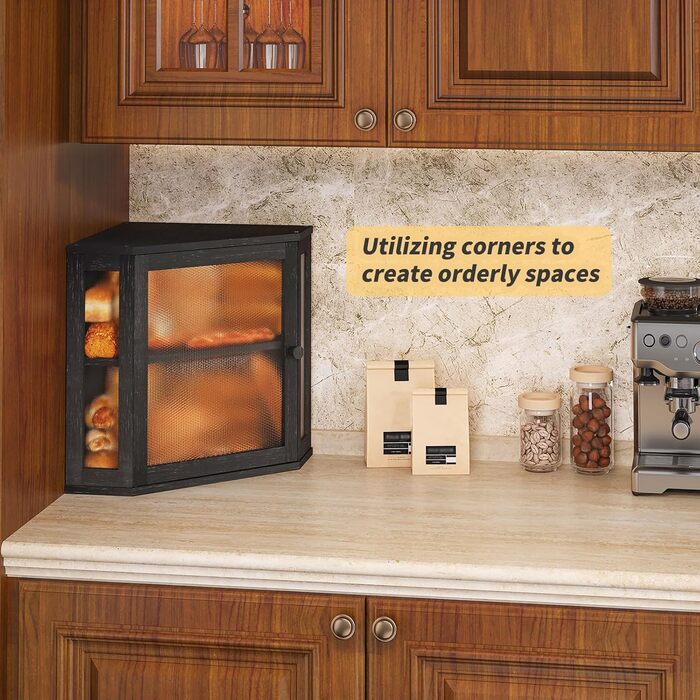 Бамбукова коробка для хліба на кухонну стільницю, контейнер для домашнього хліба, двоярусний, великий бамбуковий кухонний контейнер з вікном (Білий, середній) (Чорний, середній)