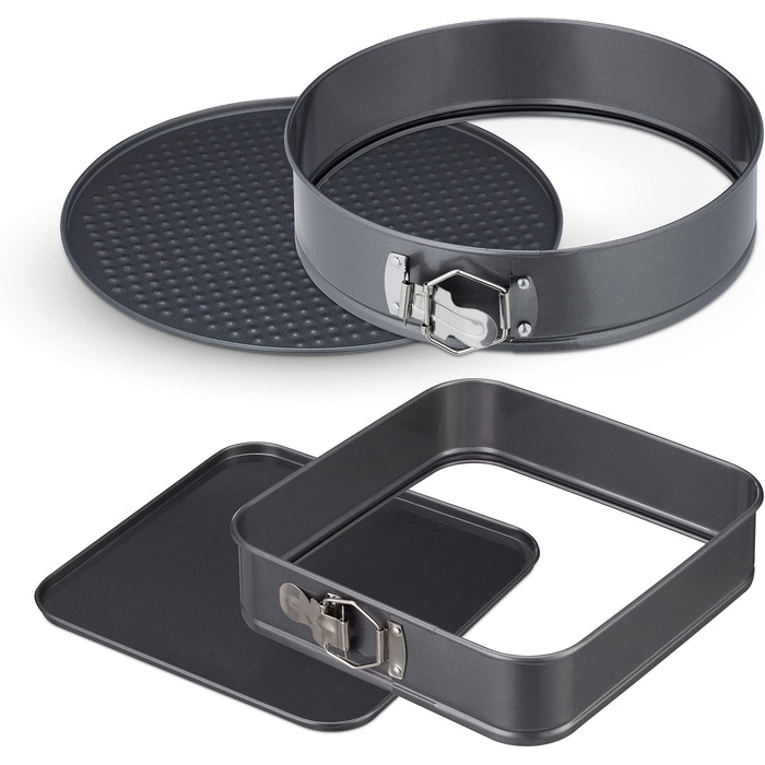 Набір для випічки Relaxdays, 7 предметів, круглі та квадратні форми, 18-28 см, сталь з антипригарним покриттям