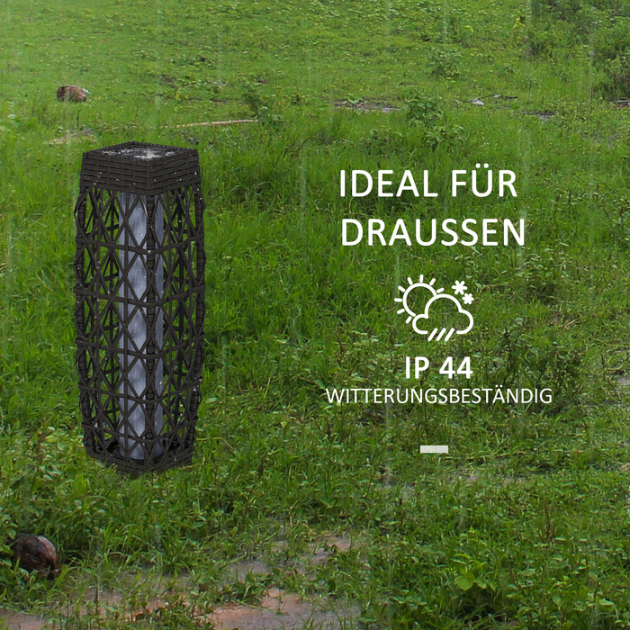 Outsunny Solar LED Garden Light with Rattan and Light Sensor, Grey, UV-Resistant for Outdoor Use