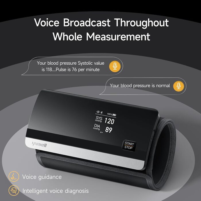Smart тонометр Yuwell YE630CR: цифровий, з Bluetooth, мовлення, акумулятор, для дому та відпочинку