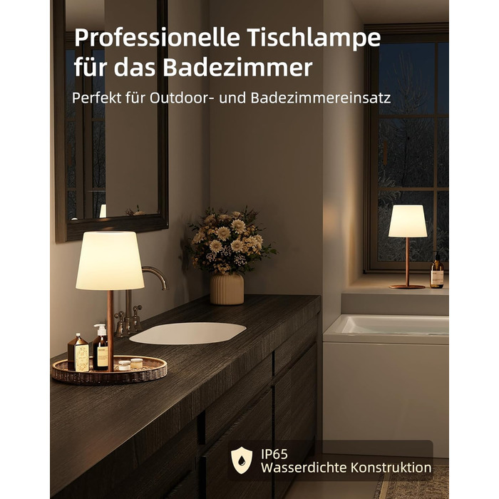 Світлодіодні настільні лампи EZVALO бездротові, 2 шт., IP65, USB-C, димування, 3 режими кольору, для дому та кемпінгу (дерев'яний колір)