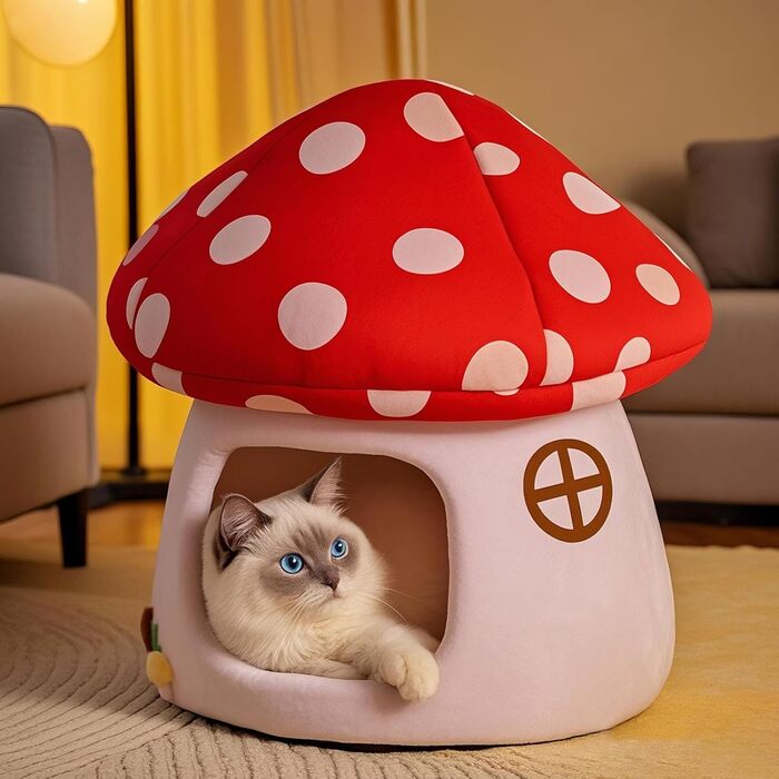 Кігтечка-ліжко для котів Pilz з знімним подушкою, м'яка та тепла, когтеточка-печеринка, для котів та маленьких собак (50x47см, Червоний)