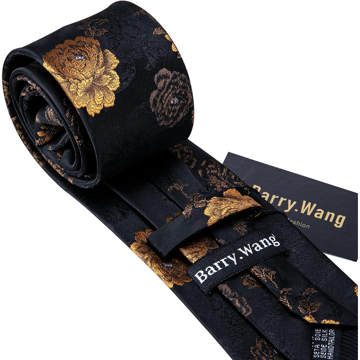 Краватки Barry.Wang для хлопчиків, 119.9 см, самов'язування, краватка-хустинка, шкільна форма, випускний, виступ, вік 6-15 років (чорні з золотими квітами)