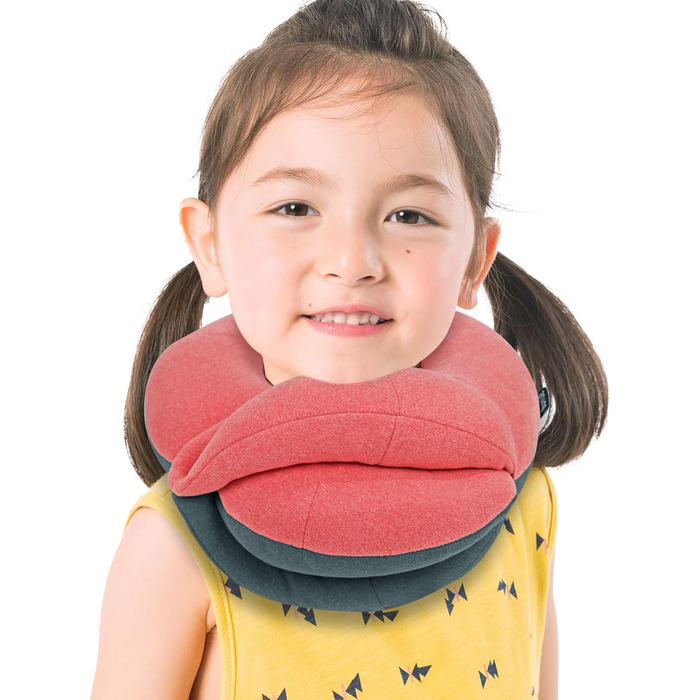 Подушка для шиї у подорожах Buyue для літаків, 360° підтримка голови, сон під час тривалих перельотів, комплект з 3D-контурною маскою для очей, навушниками та чохлом (для дорослих, 45KG+), велика (Рожево-сірий, маленька)