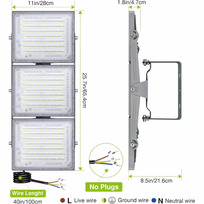 Світлодіодний прожектор STASUN 150W для вулиці, 15000 Лм, IP65, 6000K, з регульованими головками, водонепроникний для саду, гаража, готелю