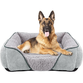 JOEJOY Dog Bed Medium to Large Dogs Dog Basket Washable - Fluffy Dog Bed, Non-Slip Dog Beds Dog Basket, Plush Dog Basket for Dogs and Cats (L76×61×23 cm) (L 106 x W 80 x H 23 cm, Light Grey)