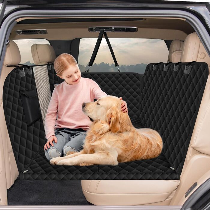 Захисний чохол на заднє сидіння автомобіля для собак, чорний (132x66 см) - водовідштовхувальний, антиковзаючий, з жорсткою основою