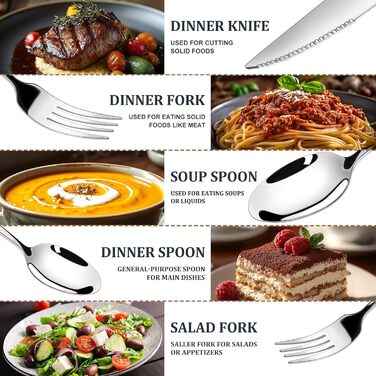 Набір столових приборів TAN REN, чорний, 48 предметів (8 осіб), з ножем для стейка, нержавіюча сталь