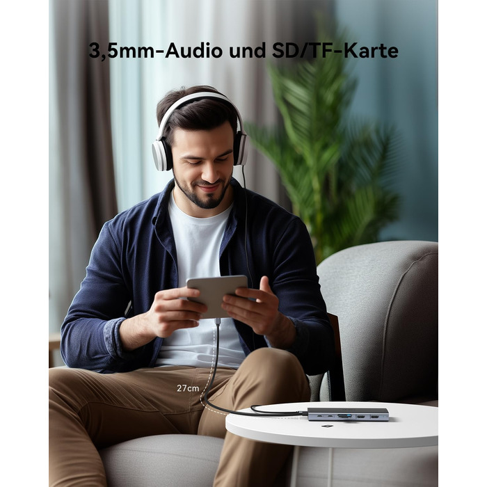 Док-станція USB-C з підтримкою двох моніторів, 14 в 1 для ноутбука, хаб з 2 HDMI, VGA, Ethernet, PD, USB Data, 5 USB портів, SD/TF кардридер, аудіо