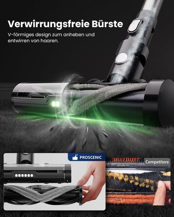 Бездротовий пилосос Proscenic P13: потужний акумуляторний пилосос з 45KPa, 550W, 45 хвилин роботи, сенсорний екран, зелене підсвічування, док-станція, 1.2L, видалення шерсті тварин, для килимів та твердих поверхонь