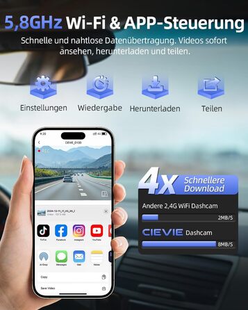 Відеореєстратор CIEVIE 4K+1080P з двома камерами, WiFi, IPS дисплей 1.5