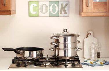 Паровар Premier Housewares з нержавіючої сталі, скляною кришкою, 28 x 22 x 25 см, сріблястий
