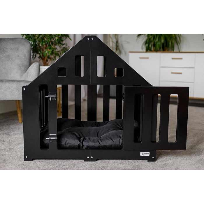 Будка для собак з дерева, закривається на замок, вольєр для собак, чорна, 85 x 70 x 80 см