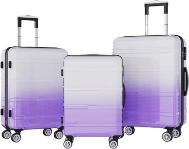Набір валіз 3 шт., валіза з жорстким корпусом, ручна валіза, набір валіз з полікарбонату, легка та міцна, з обертовими колесами на 360° та замком TSA (перехідний колір фіолетовий)
