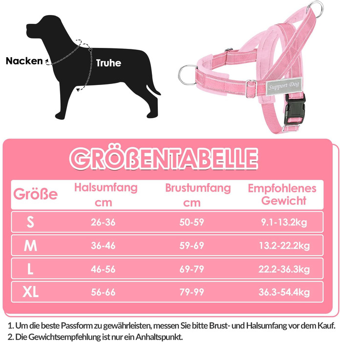 Нашийник для собак Eyein: м'який, з 2 застібками, світловідбиваючий, для великих та середніх собак, рожевий (L)