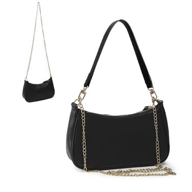Жіноча сумка Kleine Handtasche: чорна сумка через плече з PU-шкіри, знімний ланцюжок, 26x7x15 см