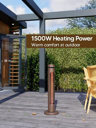 Інфрачервовий обігрівач 1500W для тераси та вулиці: 8 режимів, осциляція 75°, IP65, з пультом та таймером (колір: елегантний коричневий)