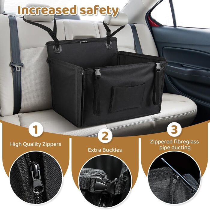 KYG Extra Stable Waterproof Non-Slip Dog Car Seat - Scratch Resistant with 4 Straps for Rear Seat - Reinforced Car Seat for Pets (M - 58x55x36cm)