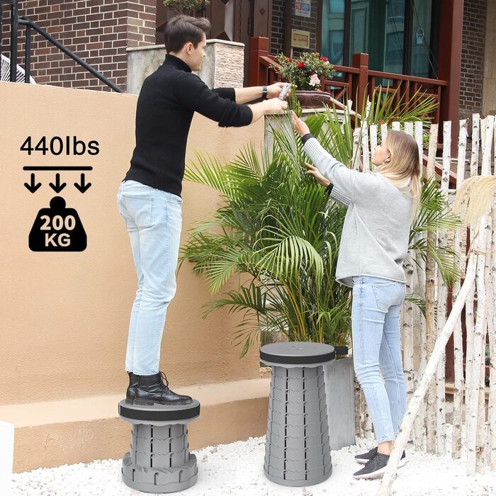 Складний туристичний стільчик Alevmoom, телескопічний, 600lbs, сірий. Ідеально для кемпінгу, риболовлі, відпочинку на природі та дому.